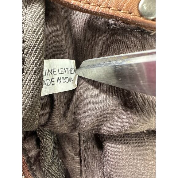 Vilenca Distressed Holland Emilia Woven Leather Backpack Purse Cognac Brown Boho - Picture 6 of 16